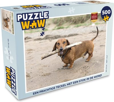 Puzzel Een prachtige Teckel met een stok in de mond - Legpuzzel - Puzzel 500 stukjes