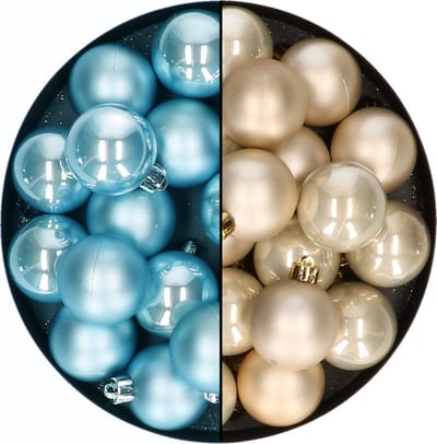 Kerstballen 24x st - mix champagne/ijsblauw - 6 cm - kunststof - kerstversiering