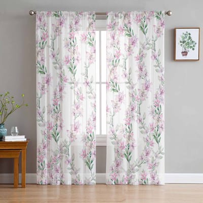 Waterverf Bloemen Lelie Doorzichtige Gordijnen voor Woonkamer Decoratie Raambekleding voor Keuken Tule Voile Organza Gordijnen W135 x H115cm x1 white
