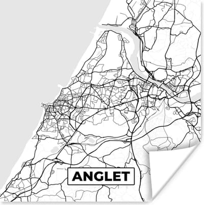 Poster Anglet - Kaart – Stadskaart – Frankrijk – Plattegrond - Zwart wit - 100x100 cm XXL
