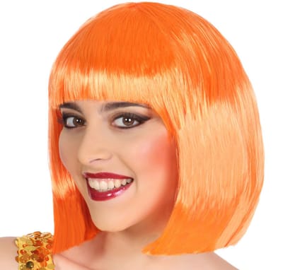 Atosa Pruik boblijn - oranje - half lang haar - verkleedpruik - dames - carnaval/koningsdag