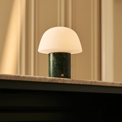 Tavellio Maes Draadloze Tafellamp – H20 – Verde Alpi Marmer en Glas – Tot 100 uur – Groen