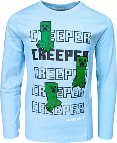 Minecraft T-shirt - Longsleeve - Lichtblauw. Maat 116 cm / 6 jaar.