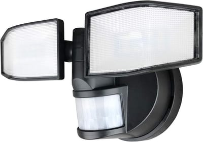 Draadloze LED-schijnwerper met bewegingssensor, 400 lumen, 2 verstelbare lichtkoppen, IP44, batterijbediend
