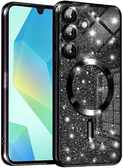 Hoesje geschikt voor Samsung Galaxy A16 - Techsuit Luxury Glitter Back Cover - Geschikt voor MagSafe - Zwart