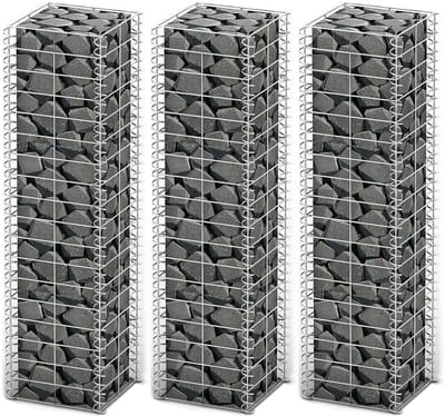 Schanskorf Set van 3 - 25x25x100 cm - Verzinkt Staal - Steenkorf voor Keermuur en Landschapsontwerp - Roestvrij Draadkorf - Gabion Korf voor Tuinprojecten - Draaddikte 3.5 mm