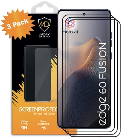 3-Pack MobyDefend Screenprotectors - Geschikt voor Motorola Edge 60 Fusion - Screensavers Met Zwarte Randen - Gehard Glas