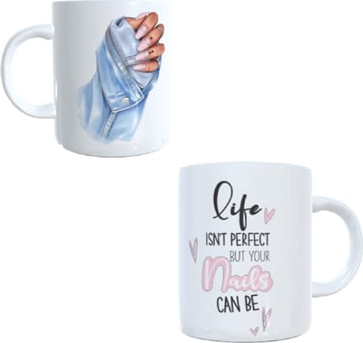 Bedrukte koffie beker - thee mok nails - salon - nagelstylist - spreuk life isn`t perfect