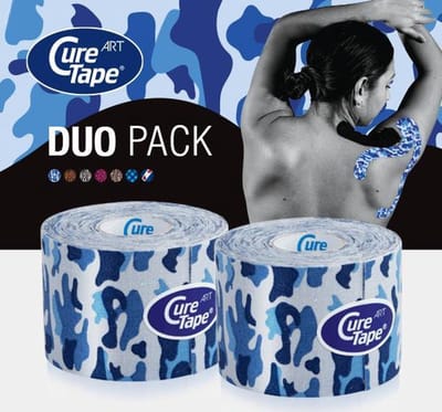 CureTape® Art Army Blue - Kinesiotape - Voordeelset 2 rollen Army Blue 5cm x 5m - Kinesiotape met een Army print - CureTape Classic met een print - elastische tape voor blessures en klachten