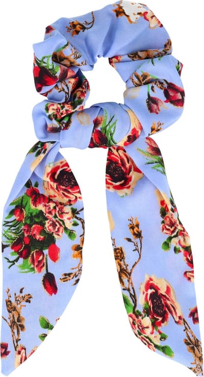 Haarsoires Haarelastiek Scrunchie – Glitter Roos Bloemenprint – 15cm Linten – Rood Blauw - Haarkrinkel - Haar Elastiek met Stof - Zacht & Haarvriendelijk