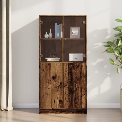 vidaXL - Hoge - kast - met - deuren - 68x37x142 - cm - bewerkt - hout - oud - houtkleurig