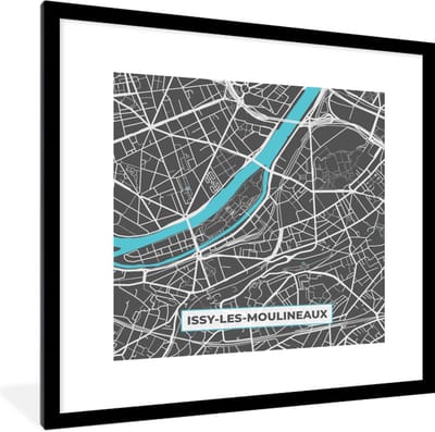 Fotolijst incl. Poster - Frankrijk – Plattegrond – Kaart – Issy-les-Moulineaux – Stadskaart - 40x40 cm - Posterlijst