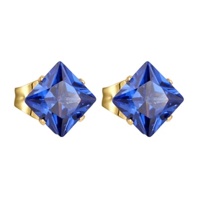 Aramat Jewels | Oorbellen | Goudkleurige Vierkante Oorbellen Met Blauwe Zirkonia | 6mm | | | Staal | Kinderen, Volwassenen | Verkleurd niet