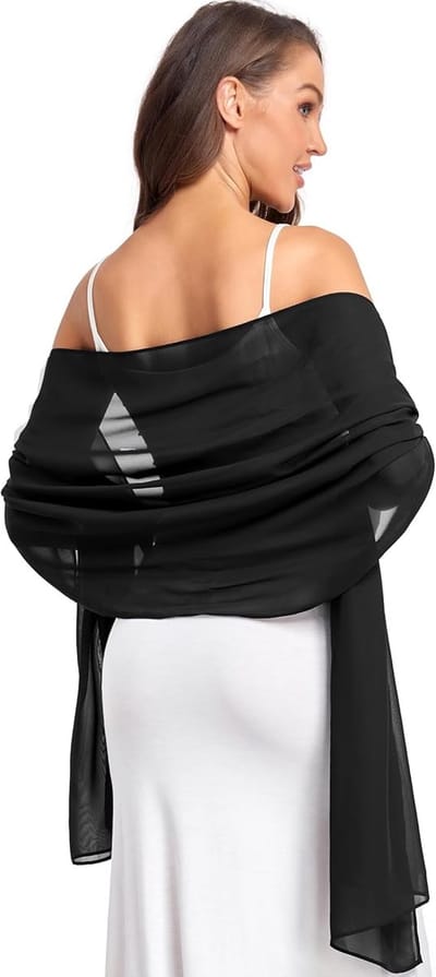 Sjaal - Damessjaal - Zachte chiffon sjaal/omslagdoek - Bruiloftssjaal - Te combineren met jurken en damesaccessoires, geschikt voor dagelijks gebruik en belangrijke gelegenheden, zwart.