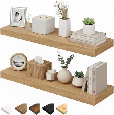 Wandplanken van 60 cm, zwevende houten planken met onzichtbare houders, set van 2 voor badkamer, slaapkamer en woonkamer (Eiken, 60 x 23.5 x 3.8 cm)