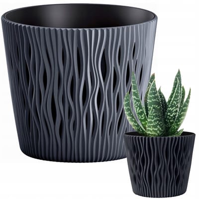 Modern Antraciet Ronde Plantenbak met Inzetstuk - Stijlvol Decor