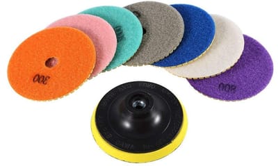 Polijstschijven voor Marmer en Graniet, 4 Inch Set van 8 Stuks, Inclusief 7 Schuurdiscs en 1 Hechtdisc voor Beton en Kunststeen