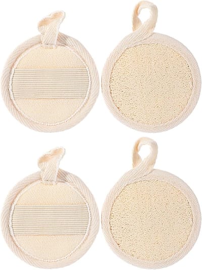 Set van 4 Exfoliërende Loofah Pads voor Gezicht en Lichaam, Natuurlijke Scrubber voor Bad en Douche, Ideaal voor Spa en Massage