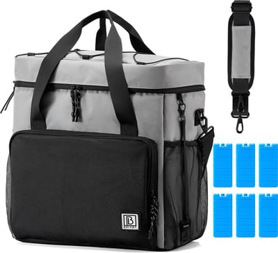 Brisby 4 Laags Geïsoleerde Koeltas - Lunchtas 40 liter - Zwart Grijs met Oranje