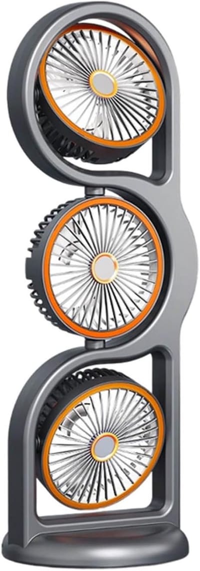 Draagbare oscillerende torenventilator – 360° kantelbaar & 105° automatisch oscillerend – Kleine tafelventilator – 5 snelheden – Oplaadbaar via USB – Compacte ventilator voor thuis, kantoor, slaapkamer & op reis (Grijs)