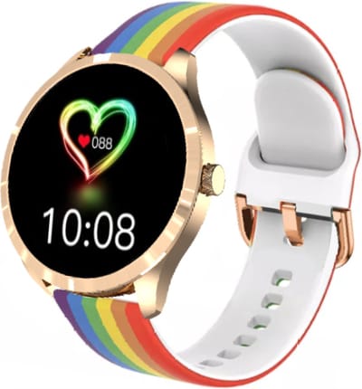 Belesy® BQSiRgRb PLUS - Smartwatch Dames – Smartwatch Heren - Horloge - 1.28 inch - Kleurenscherm - Stappenteller - Bloeddruk - Hartslag - 75+ Wijzerplaten – Sporten – Rose Goud - Siliconen - Regenboog - Kerstcadeau
