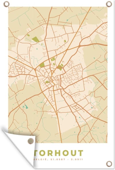 Muurdecoratie Plattegrond - Stadskaart - Kaart - Torhout - België - 120x180 cm - Tuinposter - Tuindoek