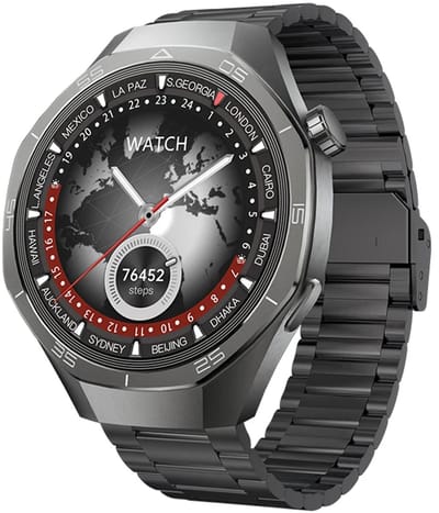 WizBay Premium Select® 1.53 inch TFT Smartwatch Dames Heren - Sapphire Glas - Android en iOS - Bluetooth Call - 02 Zuurstof - Bloedruk - Message - AI Voice - Multiple Sport Modi - Obsidiaan Zwarte Case 2 extra Banden Zwart Leer en Siliconen