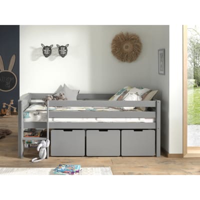 LUCEVI - Pino Halfhoogslaper H85CM + Ladder + Set van 3 Laden - Grijs - 90x200 cm