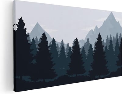 Artaza Canvas Schilderij Bos - 40x20 cm - Klein - Wanddecoratie Bergen - Muurdecoratie Silhouet - Schilderijen Op Canvas Natuur