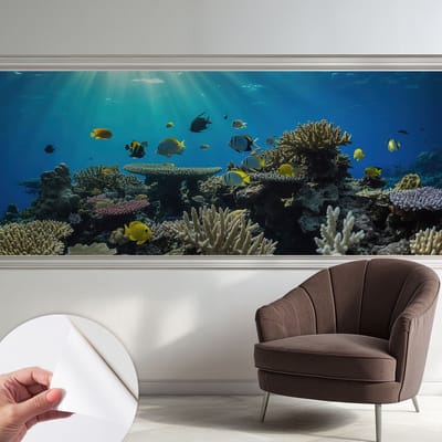 Coloray Zelfklevend Behang - Onderwaterwereld Stickerbehang op rol - 250x104 cm - Blauw Zelfklevend Behang - Voor de badkamer, woonkamer, slaapkamer - Herpositioneerbaar - Zelfklevend fotobehang