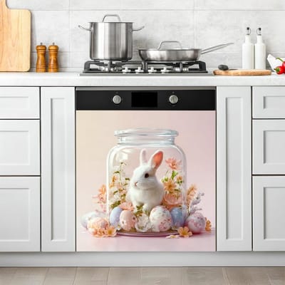 Vaatwasser Magnetenhoes - Vaatwasser Decoratie - Keuken Decoreren - Paas Thema - 58x66cm - Konijn in pot