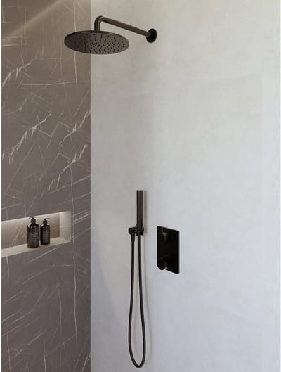 Complete inbouwthermostaat doucheset Wiesbaden Caral met 25cm stortdouche en handdouche mat zwart