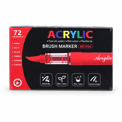 Acrylmarker set - 72 kleuren met 60% extra inkt - watergebaseerde inkt en ronde punt - geschenkdoos met krimpfolie