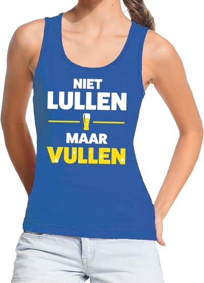 Niet Lullen maar Vullen tekst tanktop / mouwloos shirt blauw dames - dames singlet Niet Lullen maar Vullen S