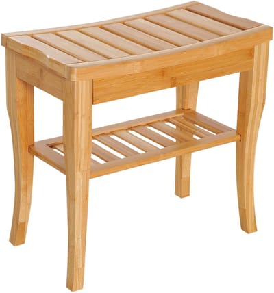 Roossentials badkamerkruk bamboe - Badkamerbank - Voor de badkamer, spa of salon - Met plank - Waterdicht - Bamboe