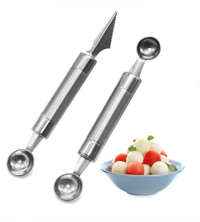 2-delige meloenlepels-set-roestvrij staal-fruitvorm snijder-multifunctioneel snij- en graveergereedschap-geschikt voor DIY fruitsalade