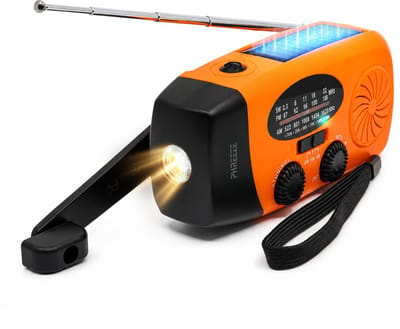 Noodradio Solar Opwindbaar - FM/AM Radio met Handslinger, LED Zaklamp, Powerbank & SOS - Draagbare Survival Crank Radio voor Camping, Noodpakket en Stroomuitval