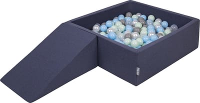 KiddyMoon schuimspeelplaats met vierkant ballenbak (100 ballen) ballenbakken voor baby's speelbad hindernisbanen, made in the eu, donkerblauw:pearl/grijs/transparant/babyblauw/minze