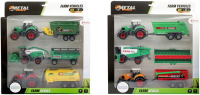Metal Tractor met Aanhanger, 6dlg.