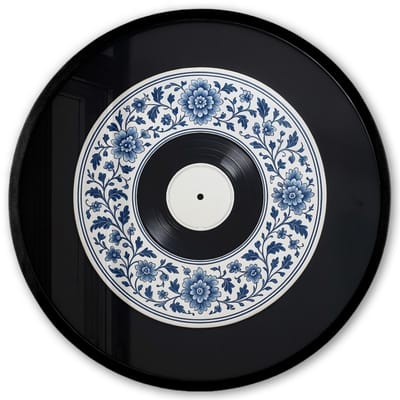 Poster in lijst Rond - Fotolijst 40x40 cm - Posters - Vinyl - LP - Delfts Blauw - Muziek - Ronde posterlijst zwart - Decoratie - Wanddecoratie woonkamer - Muurdecoratie slaapkamer