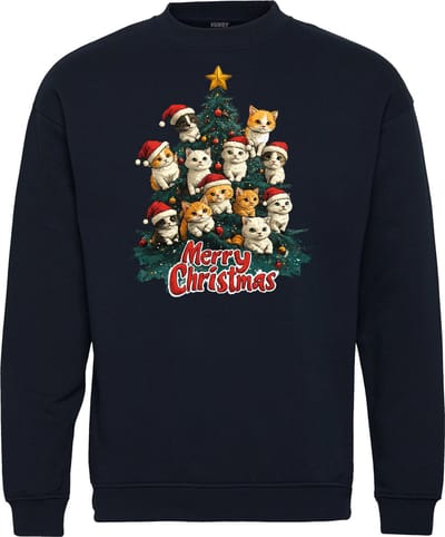 Kersttrui Kerstboom Kat Poes | Foute Kersttrui Dames Heren | Kerstcadeau | Kerstpakket | Navy | maat XS