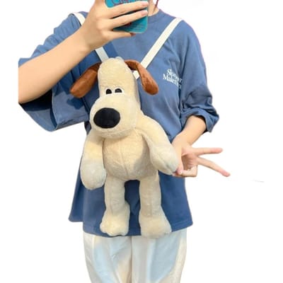 Grappige Hond Pluche Rugzak Schattige Anime Puppy Pluche Speelgoed Pop Grote Capaciteit Cosmetica Snack Opslag Schoudertas Verjaardagscadeaus beige