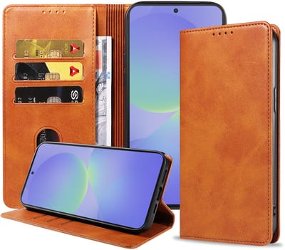 Smartphonica Telefoonhoesje Geschikt voor Samsung Galaxy A36 Kunstleer met Magnetische sluiting en Pasjeshouder Bookcase met Klepje - Bruin geschikt voor Samsung Galaxy A36