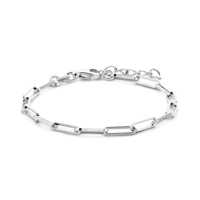 Zilver Gerhodineerd Armband Paperclip Vierkante Buis 3,0 Mm 15,5 + 2,5 Cm 1335082
