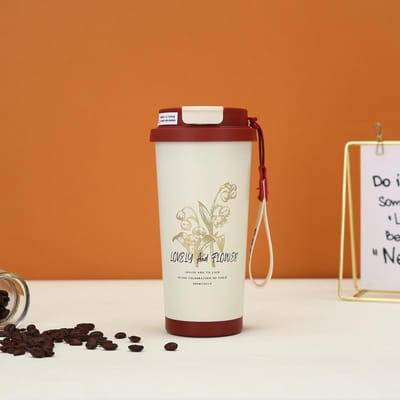 Nieuwe Roestvrijstalen Keramische Binnenbuis Thermosbeker Hoge Uitstraling Horizontale Dubbelwandige Vacuüm Koffiebeker Draagbaar Touw Waterbeker 530ml porcelain spray liner