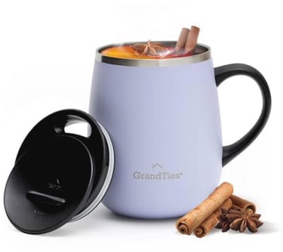 Geïsoleerde koffiemok met handvat en schuifdeksel - Dubbelwandige roestvrijstalen thermosbeker (16 oz) voor warme en koude dranken