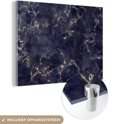 MuchoWow® Glasschilderij 120x90 cm - Schilderij acrylglas - Marmer - Goud Agaat - Foto op glas - Schilderijen