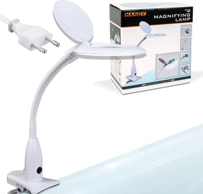 Handy - Bureau Loeplamp met Tafelklem - Vergrootglas met verlichting - 12 Dioptrie (5x Zoom) Op Netstroom - 100MM Glas - Loep Lamp - Diamond Painting/Hobby/Soldeer vergrootglas met Licht