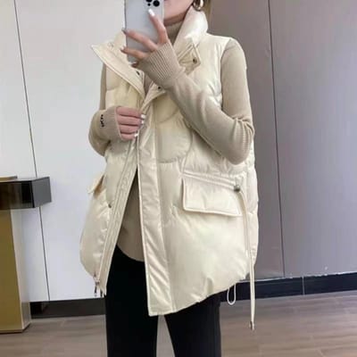 Herfst Winter Dames Dons Katoen Vest Mode Opstaande Kraag Helder Mouwloos Gewatteerde Jas Casual Trend Dames Vest Jas M