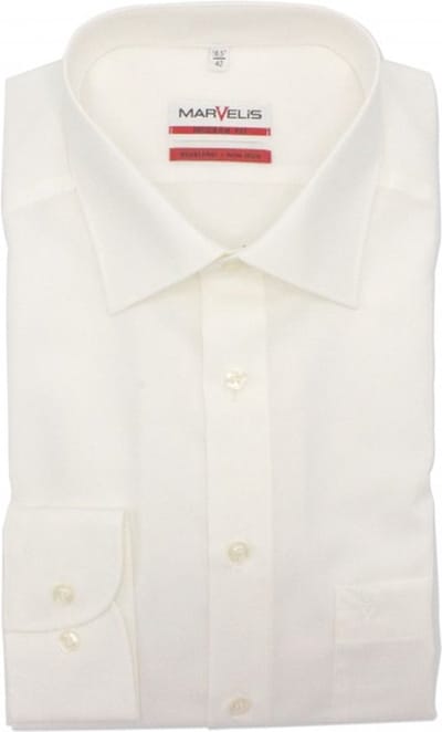 MARVELIS modern fit overhemd - beige - Strijkvrij - Boordmaat: 38